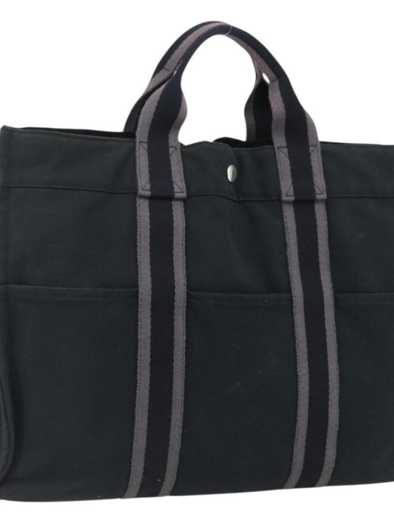Hermes Fourre Tout Mm Hand Bag Canvas Black Silver Auth Am10842